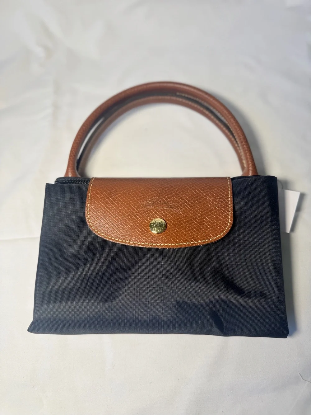 Longchamp Black Nylon Tote with Brown Leather Handles